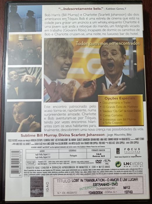 DVD "Lost in Translation" de Sofia Coppola