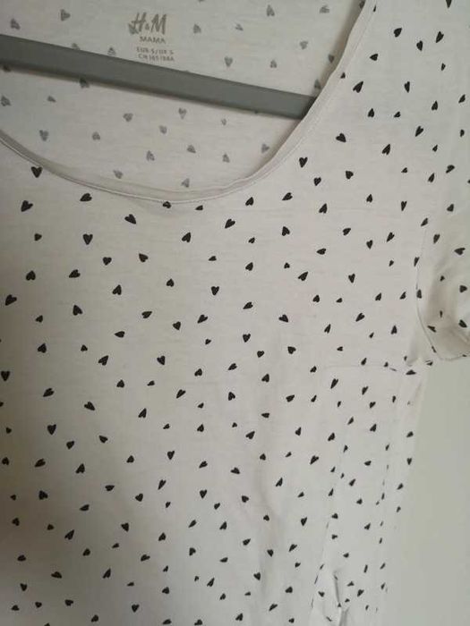 H&M Mama t-shirt biały w czarne serduszka 36 / S