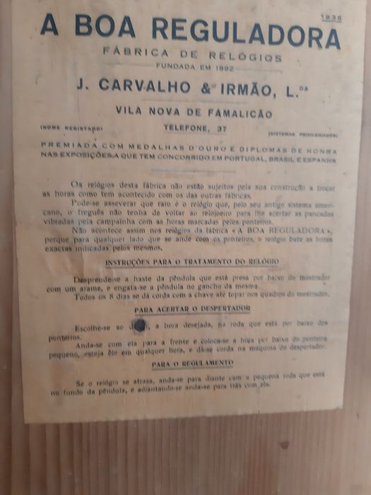 Relógio parede "A Boa Reguladora  " Famalicão