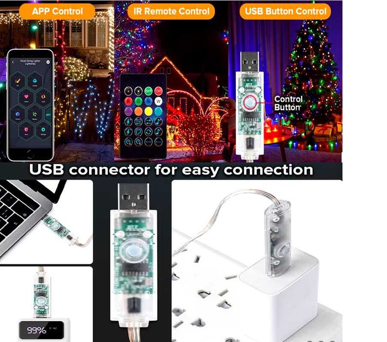 Смарт гирлянда музична RGB ,10,15,20,25м,є опт, дроп