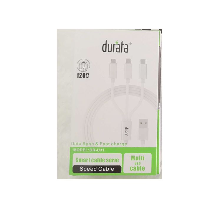 Cabo carregamento com 3 ponteiras (USB-C, Lightning, Micro-Usb )