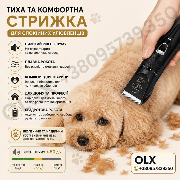 Машинка для стрижки тварин Pet Hair Trimmer! Тиха робота, керамічне лезо, 4 насадки, USB зарядка. Для собак, котів і кроликів.
