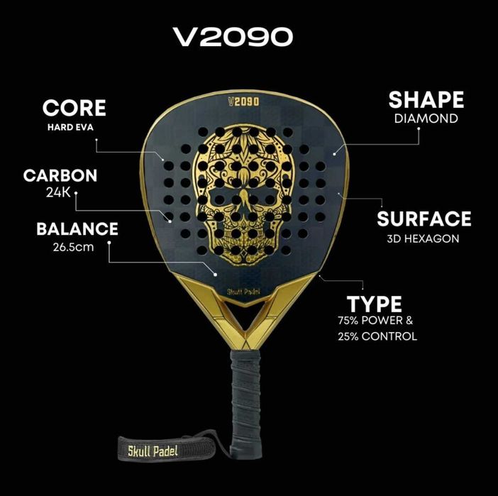 Ракетка для Падель (Padel) тенісу – Skull Padel V2090 Black Gold 24K