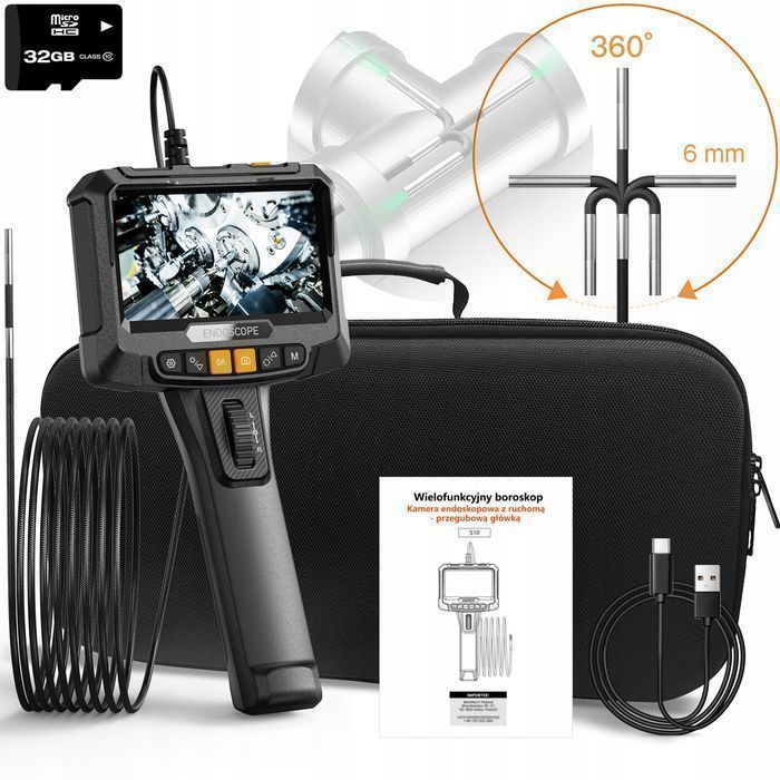 Endoskop Inspekcyjny Obrotowy 360° LED Ekran SD32GB IP67 2m Kamera 6mm