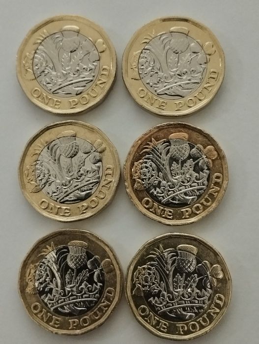 Moedas de 1 Libra UK 1983, 1984, 1985, 1996, 2016 e 2017