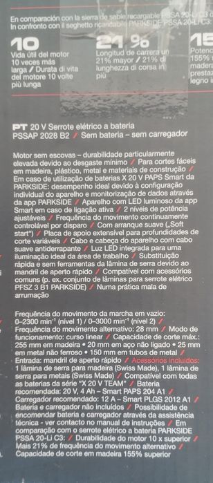 Serra Sabre / Serrote Parkside Performance 20V nova