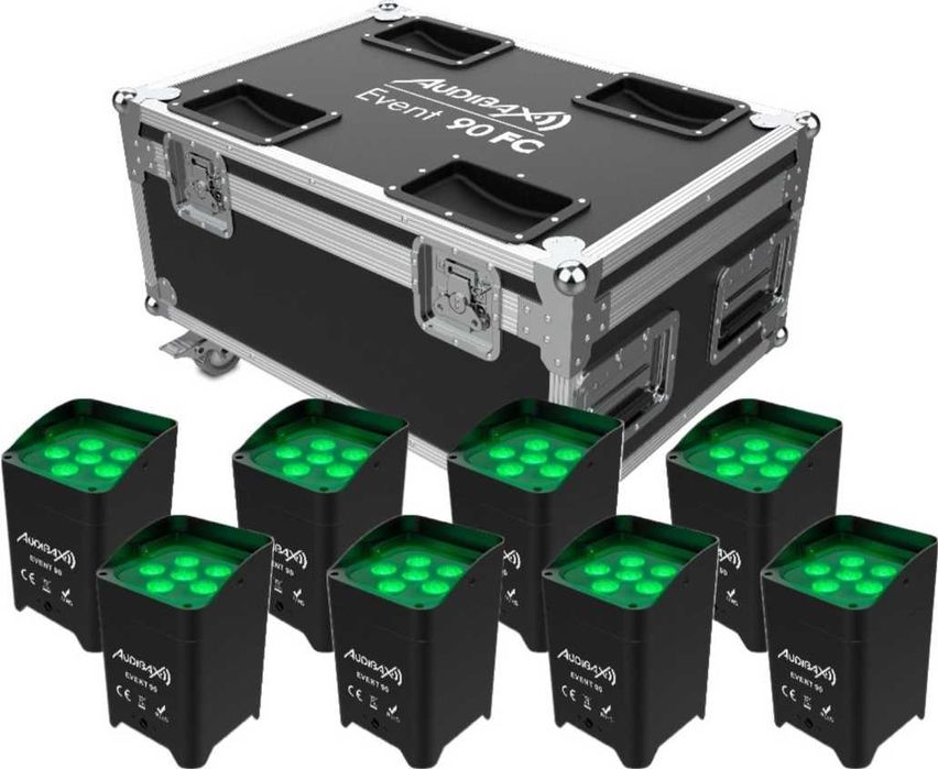 Kit de Iluminação LED Profissional (8 Projetores com Bateria e Flight Case)