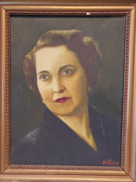 Antigo retrato de uma Senhora em óleo sobre tela - M. Pereira