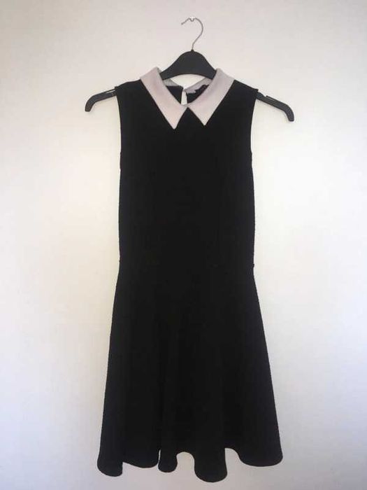 Elegancka czarna z kołnierzykiem sukienka 38 S M New Look