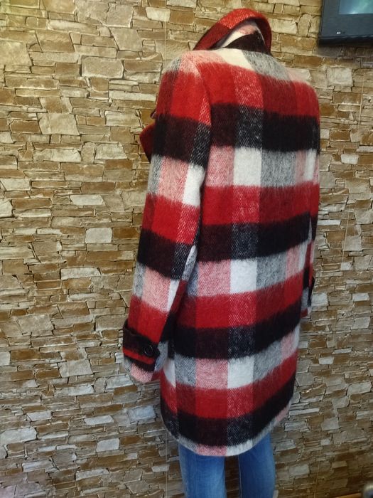 Нове,вовняне пальто у клітинку,вовняний жакет у клітинку,оверсайз,44