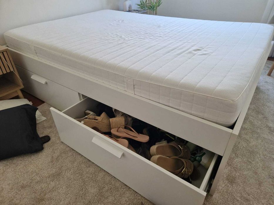 Cama Brimnes + Cabeceira + Colchão + estrado 140x 200