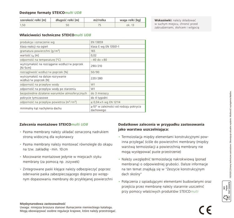 STEICO Membrana zewnętrzna, dachowa MULTI UDB wiatroizolacyjna