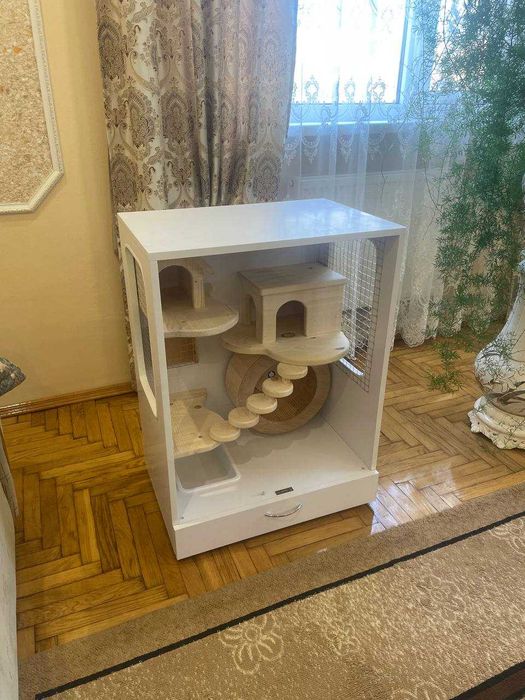 Клітка-вітрина для шиншили, дегу, білок | Дерево + сітка | 90×60×40 | Повний комплект