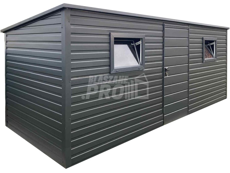 Schowek - Domek Ogrodowy 5,5x2m - drzwi - 2x okno - antracyt  GP668