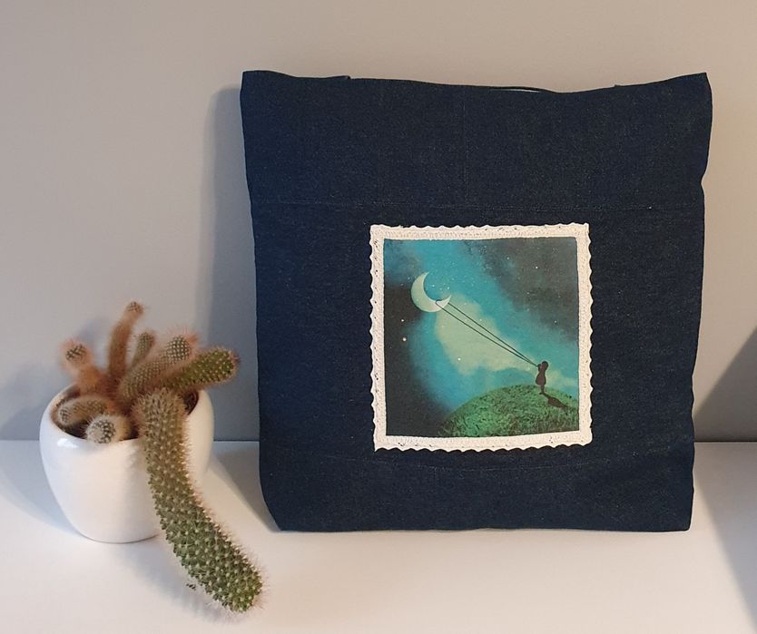 Torba jeansowa, shopperka, rękodzieło, handmade, na prezent