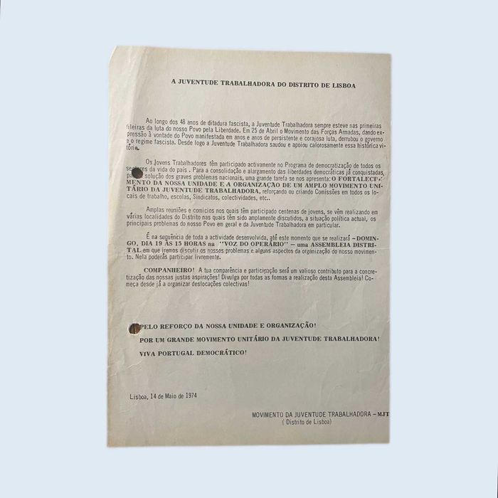 Folheto Apelo a Juventude Trabalhadora: UEC 1974