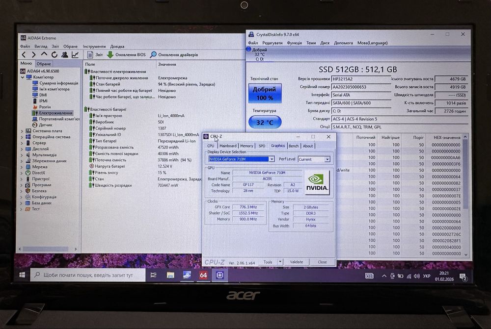 Acer E1-571G 15.6" 12/512GB SSD Nvidia 710M 2GB