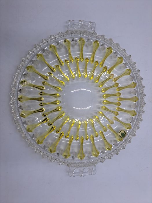 Patera Walther Glas szklana dwukolorowa, żółta, na tort, ciasto
