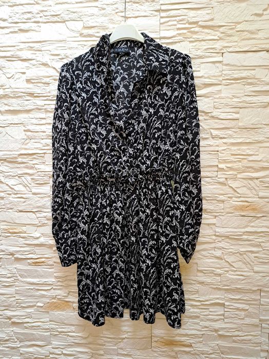 Sukienka letnia z długim rękawem białó czarna roz. M