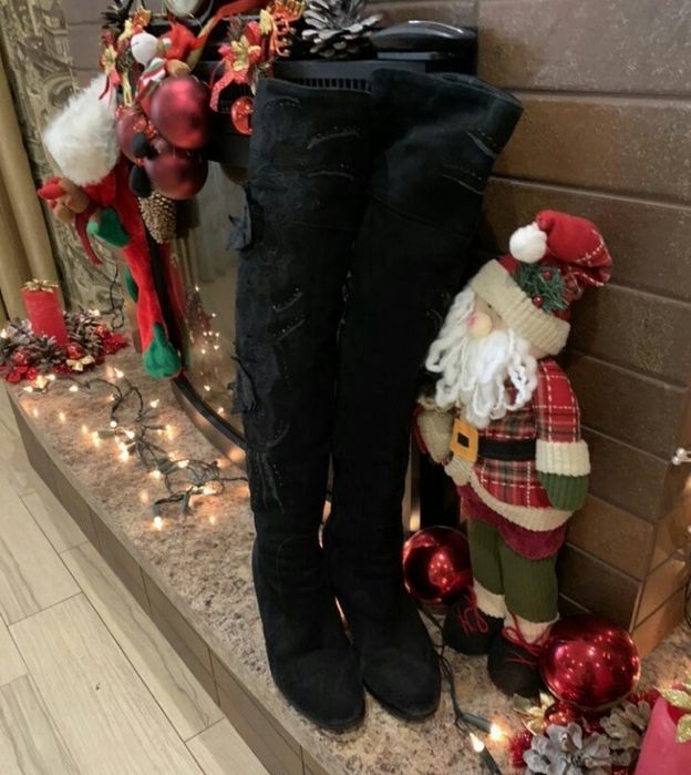 Черные замшевые сапоги ботфорты 26 см