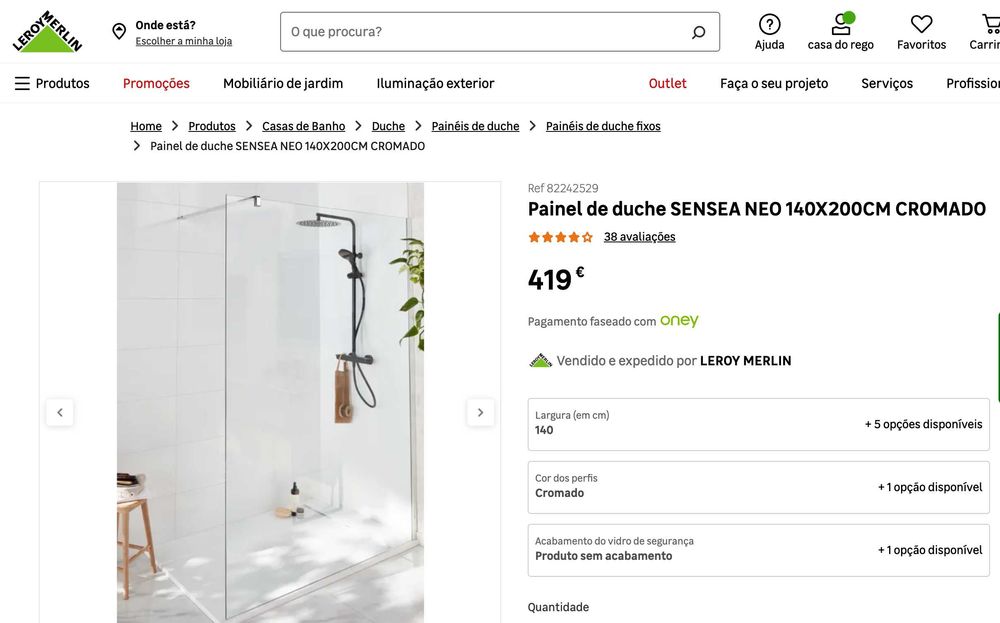 Painel de duche SENSEA NEO CROMADO Leroy Merlin, novo, sem uso.