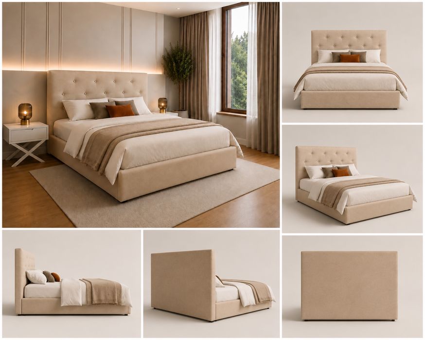 Cama estofada c/estrado e colchão