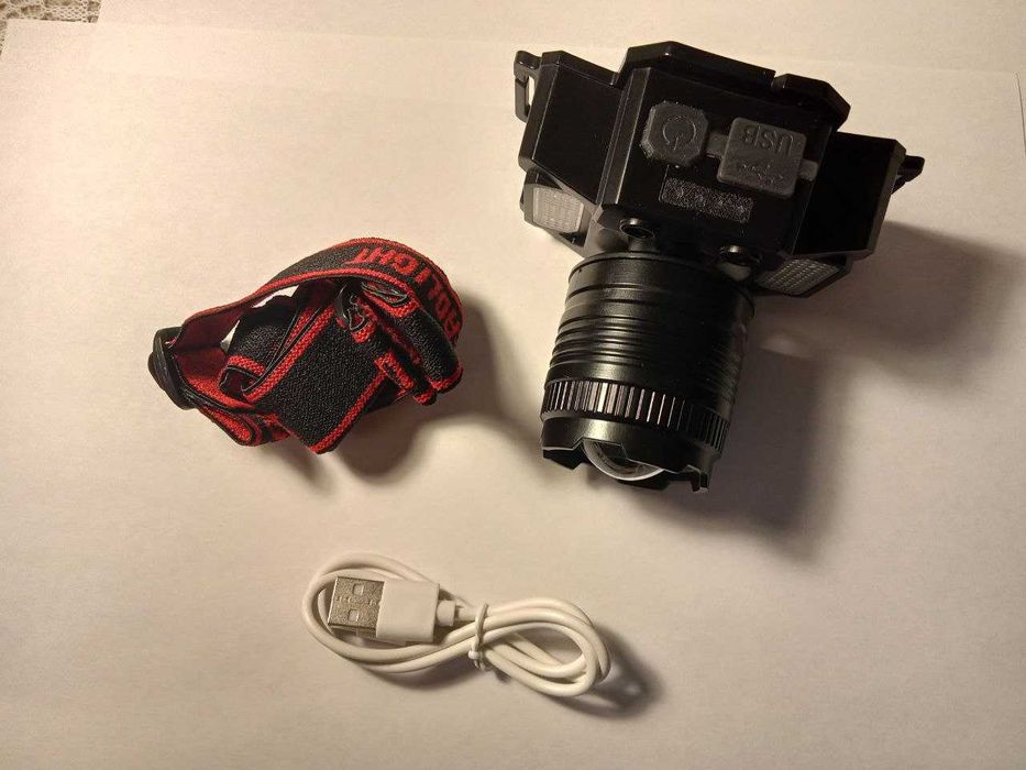 Фонарик налобный, аккумуляторный, светодиодный, очень яркий