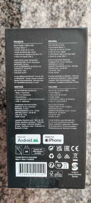 Słuchawki nauszne MARSHALL Major V Czarne, nówka