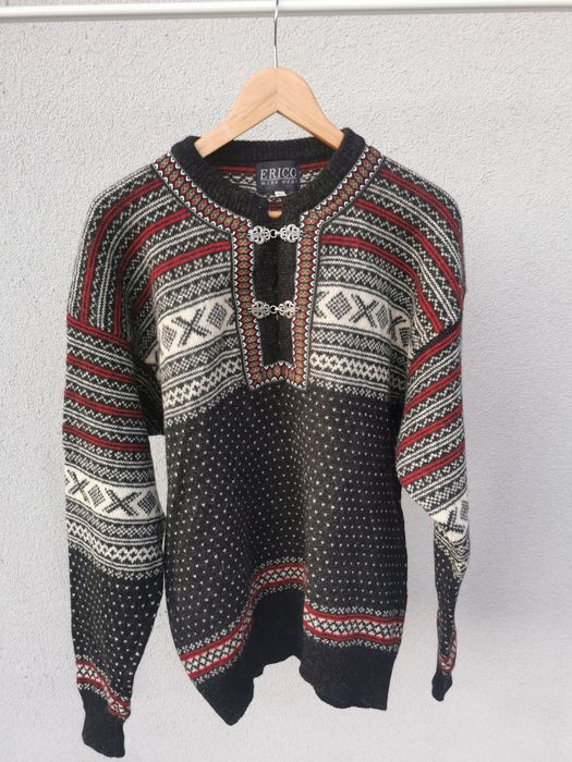 Męski sweter L w norweski wzór wełna