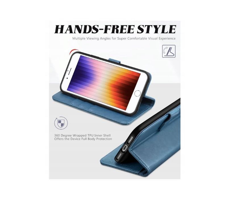 Etui z klapką TUCCH błękitne metaliczne skórzane do iPhone 7/8