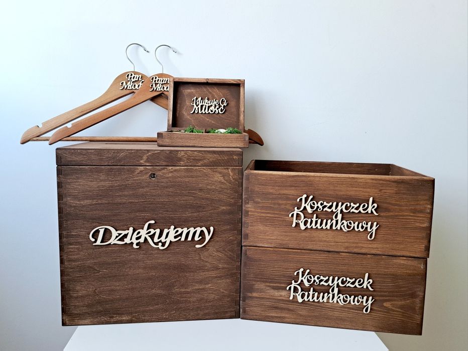 Duże rustykalne pudełko na koperty obrączki Koszyczki ratunkowe ślub