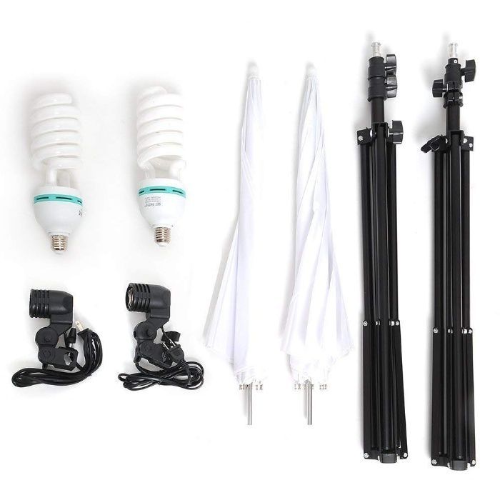 Kit luzes estúdio 2 softboxes + 2 sombrinhas + 4 lâmpadas