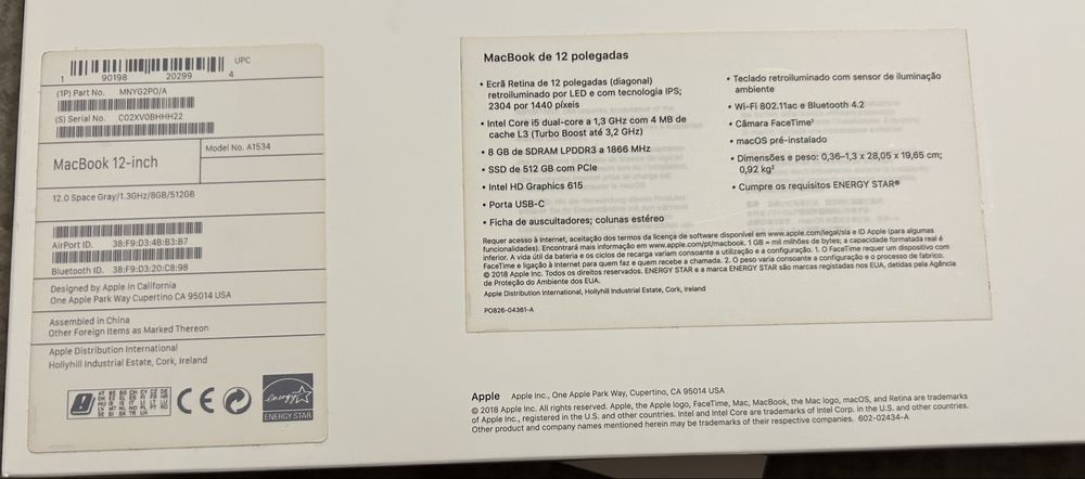 MacBook Retina 12’’ (2017) Excelente Estado, Caixa e acessorios