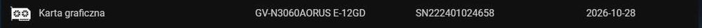 Gigabyte GeForce RTX 3060 AORUS ELITE LHR 12GB GDDR6 gwaracja do2026r.