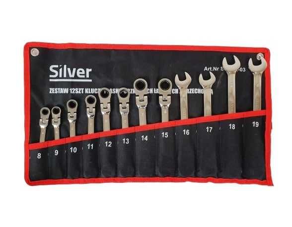 Набор ключей рожково-накидных с трещоткой и шарниром 12 шт SILVER: 1 ...