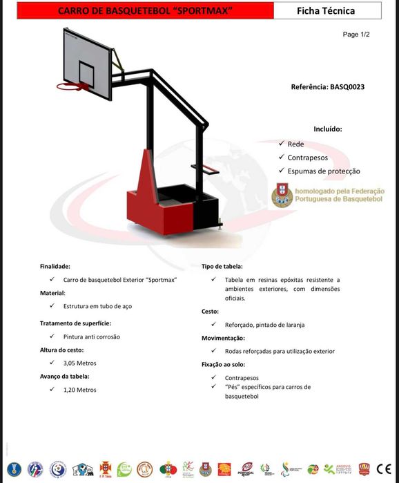 Vende-se Carro de Basquetebol Profissional Exterior "Sportmax" (Homologado FPB)
