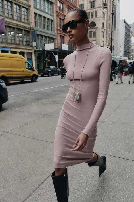 Сукня середньої довжини в рубчик з бавовни zara