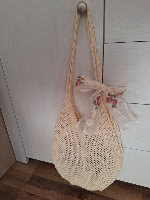 Piękna elegancka duża damska torebka handmade z kokardą na lato