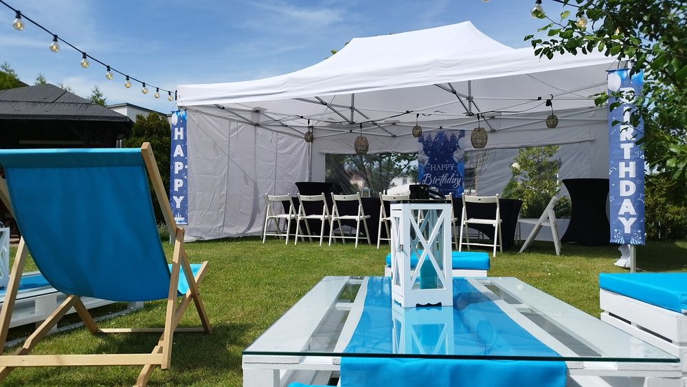 Gotowy zestaw imprezowy do Twojego Ogrodu - urodziny - Namiot 4x6 expr