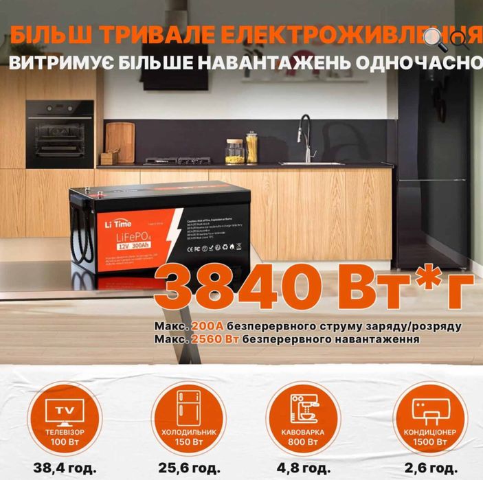 Li Time 12V 300Ah акумулятори та інші LiFePO4