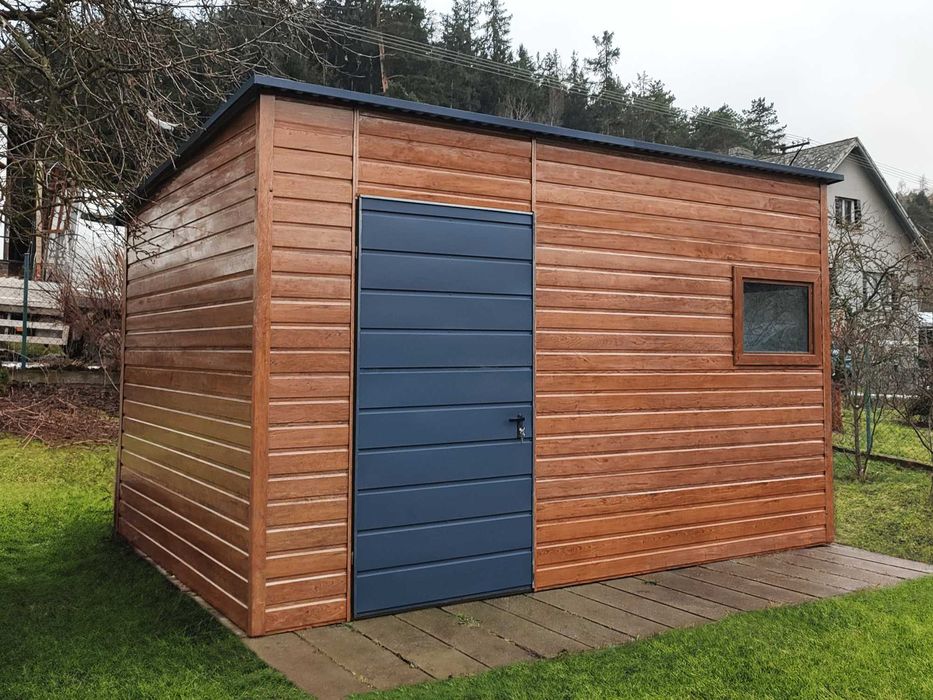 Domek ogrodowy 4×3m  Okno Drzwi  – złoty dąb jasny