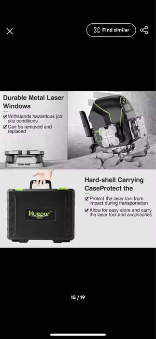 Laser 360° Huepar S04CG verde 2 linhas horizontais 2 linhas verticais