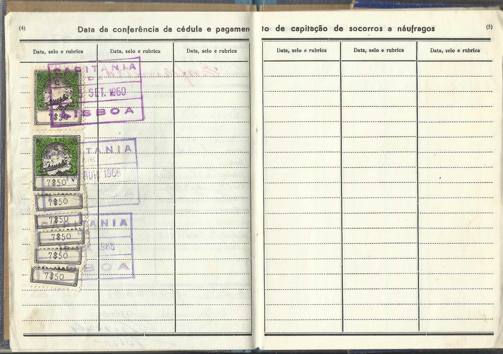 MARINHA - Antiga - 1960 - Cédula de Inscrição de Tripulante - Enfermeira - SELOS ISN