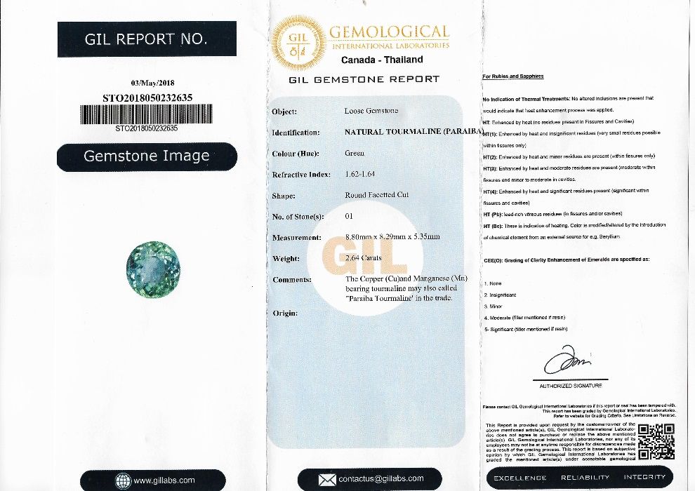Turmalina Paraiba 2,64 Quilates Certificada