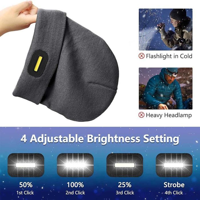 Gorro fones de ouvido Bluetooth V5 USB recarregável lavável c luz LED