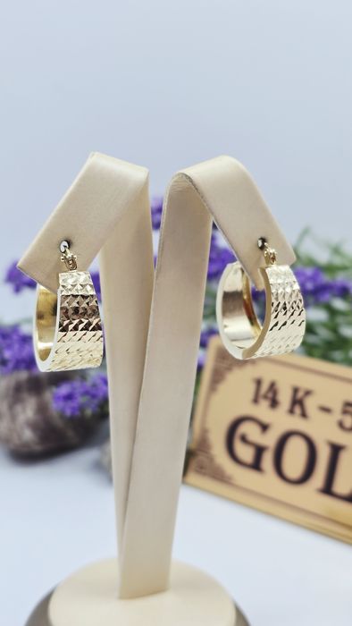 Złote kolczyki diamentowane szerokie koła próba 585 14k
