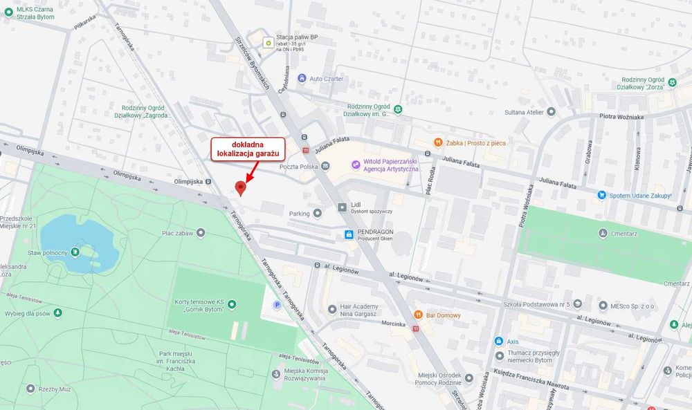 Garaż na wynajem | Bytom ul. Olimpijska - Tarnogórska