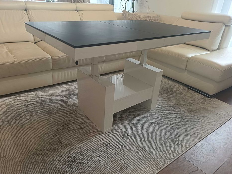 Ławostół biały połysk blat czarny matowy