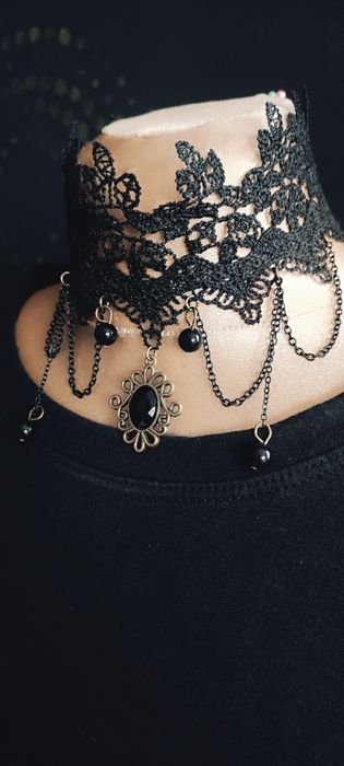 Alternative Goth Victorian koronkowy choker z zawieszką