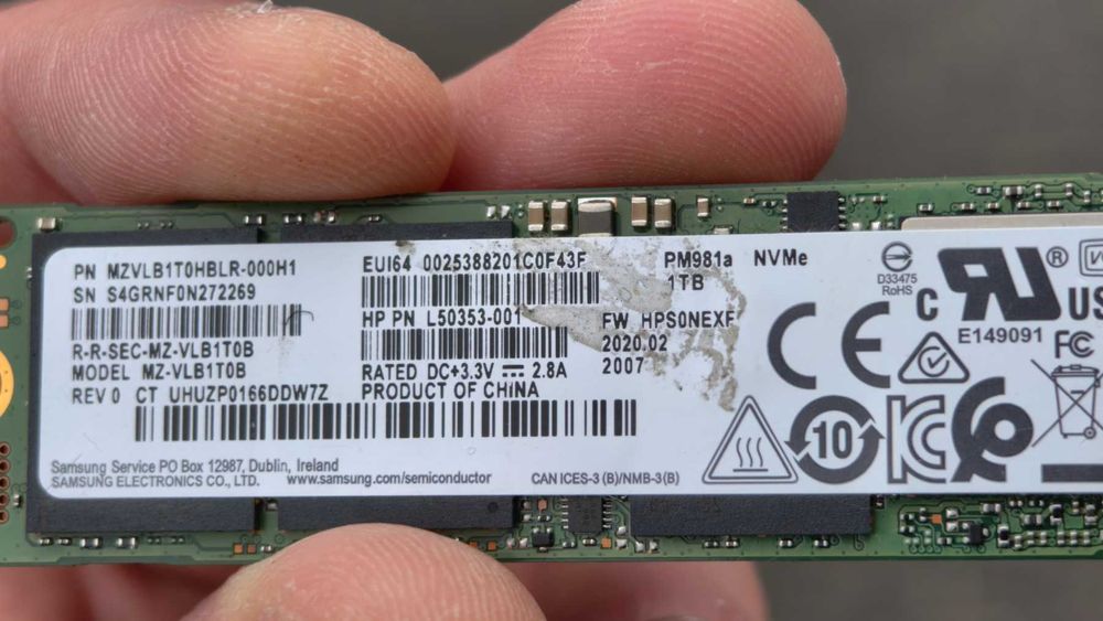 SSD Nvme Samsung PM981a 1Tb